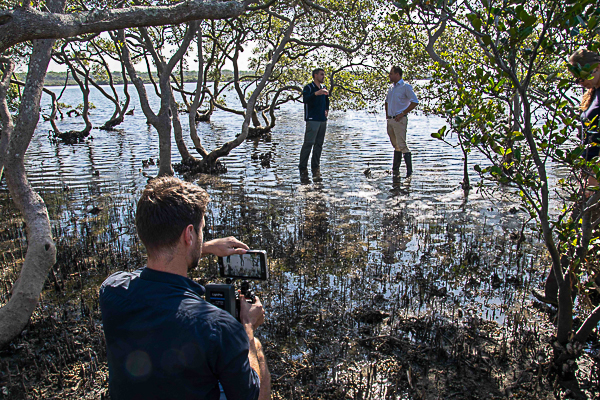 HSBC Water Programme video featuring Dr. Peter Macreadie (Blue Carbon Lab), Hamish Kelly (HSBC) and camera operator for Content King Productions